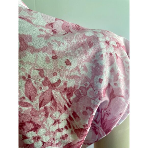 Pink Floral Dress, Size M/L, Belted Midi Pleated Pink Vintage Dress 1970s - Picture 8 of 10